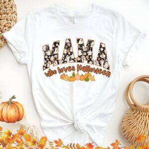 MAMA Who Loves Halloween Fall Holiday Softstyle Shirt - Gildan White Var Sizes